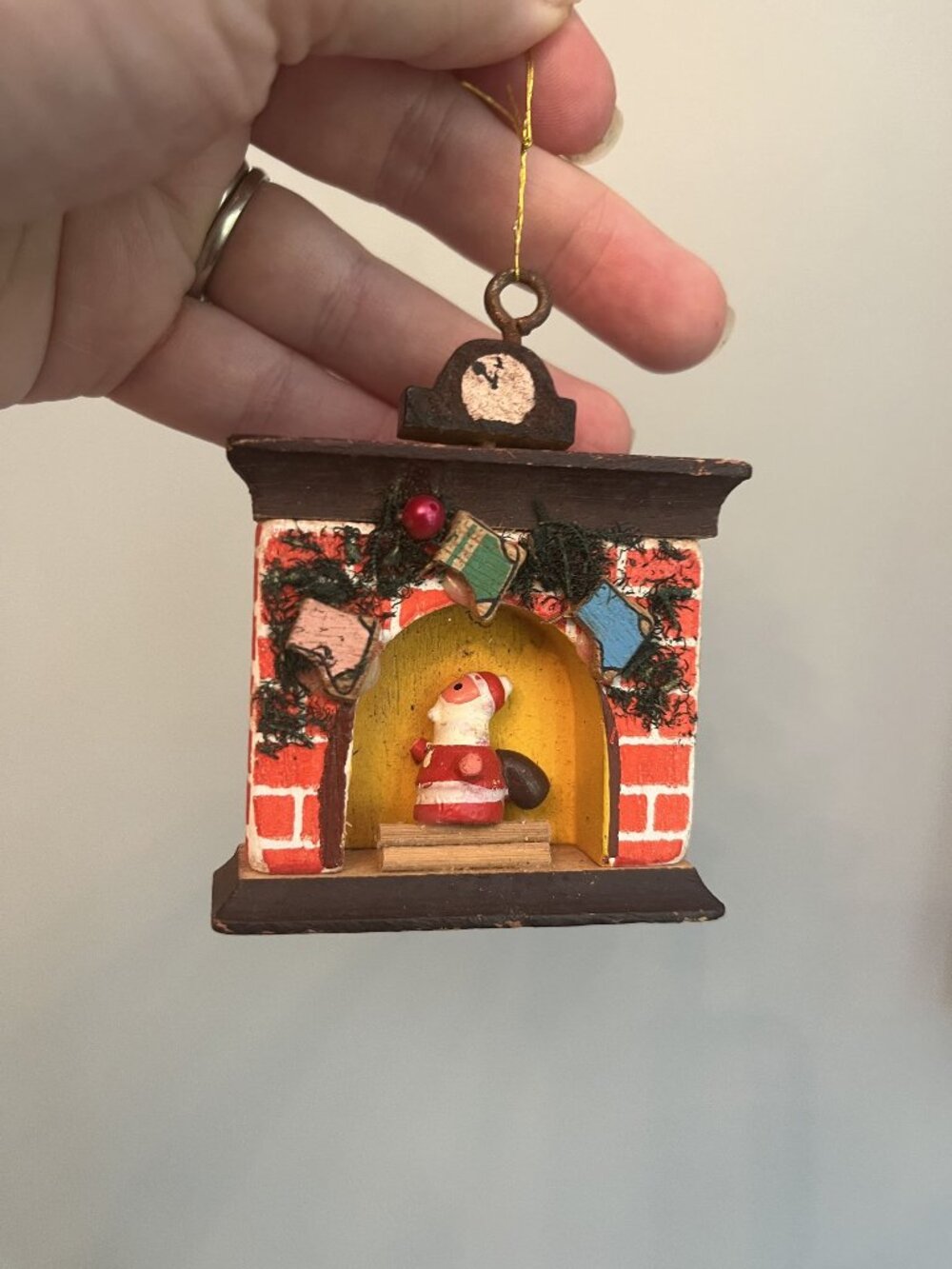 Vintage Kurt Adler Santa Fireplace Christmas Tree Ornament 1980s Hand-Painted Ha